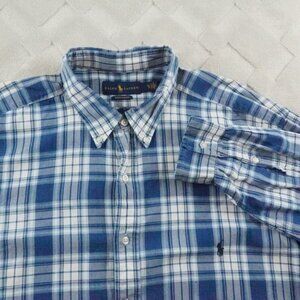 Ralph Lauren Indigo Oxford Button Up Shirt Mens 2XB Plaid Blue Formal Preppy